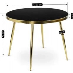 Stoły></noscript>MEBEL ELITE Stół do jadalni 100 cm okrągły czarny złote nóżki TILIA