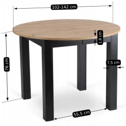 Stoły Rozkładane|Stoły></noscript>MEBEL ELITE Stół do jadalni HAVONE 102-142 cm dąb artisan z czarnymi nogami