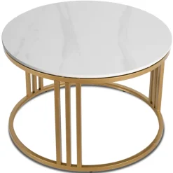 Ławy I Stoliki></noscript>MEBEL ELITE Stolik kawowy do salonu KORINO biały połysk ze złotym akcentem