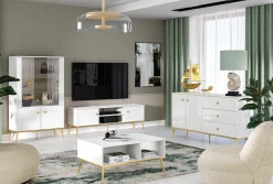 Ławy I Stoliki></noscript>ML Meble Stolik kawowy do salonu w stylu glamour GOLDIN biały