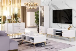 Ławy I Stoliki></noscript>ML Meble Stolik kawowy do salonu w stylu glamour GOLDIN biały