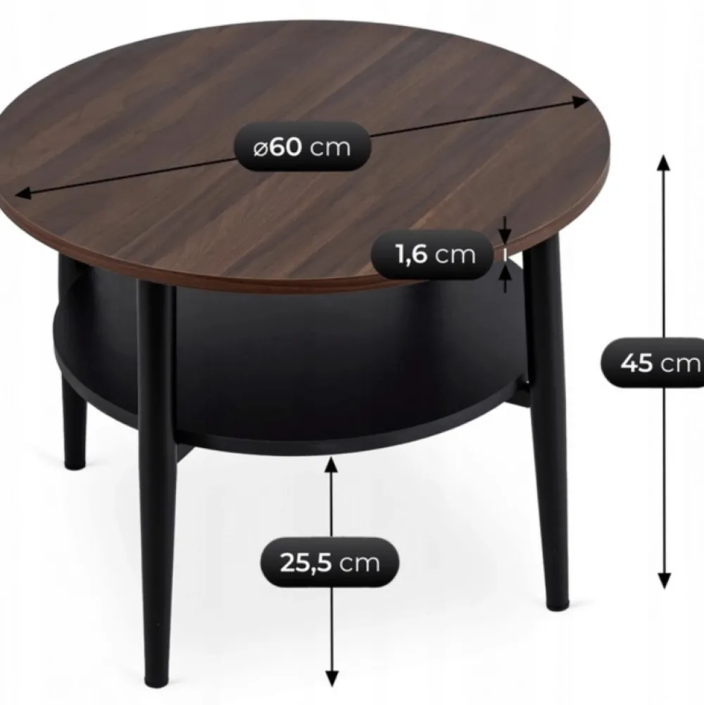 Ławy I Stoliki>MEBEL ELITE Stolik kawowy okrągły do salonu 60 cm orzech PAVIO