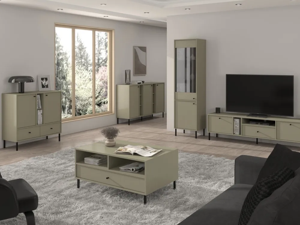 Ławy I Stoliki>Lempert Stolik kawowy z szufladą do nowoczesnego salonu TOKEN eukaliptus