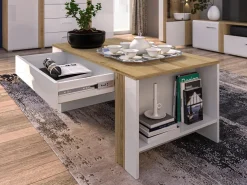 Ławy I Stoliki></noscript>ML Meble Stolik kawowy z szufladą 60x110cm ADAGIO biały połysk