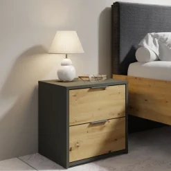 Zestawy Mebli Do Sypialni|Szafki Nocne></noscript>MEBLOSIEK Stolik nocny do sypialni z szufladami RUSTICA szary grafit