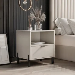 Zestawy Mebli Do Salonu|Szafki Nocne></noscript>Stolar Stolik nocny szafka nocna do sypialni beżowy z szufladą CALISSA