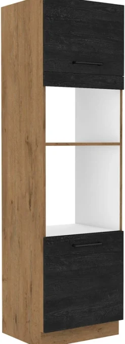 Meble Kuchenne>Lempert Słupek kuchenny do zabudowy lodówki i mikrofali 60 cm VIKI ciemne drewno