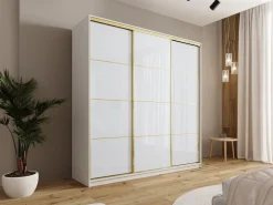 Szafy Trzydrzwiowe|Szafy Do Przedpokoju></noscript>BROMARKT Szafa 200 cm biała przesuwna GOLD NEW połysk biały połysk