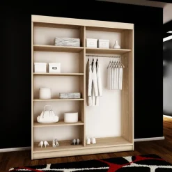 Szafy Dwudrzwiowe|Szafy Z Lustrem>KIER Szafa 150 cm przesuwna do przedpokoju z lustrem TARO jesion ciemny dąb jesion ciemny