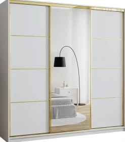 Zestawy Mebli Do Przedpokoju|Szafy Do Przedpokoju>BROMARKT Szafa biała 200 cm GOLD NEW biała przesuwna z lustrem mat biały