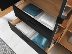 Zestawy Mebli Do Sypialni|Szafy Młodzieżowe></noscript>ML Meble Szafa czterodrzwiowa 200 cm z lustrem dąb craft złoty czarny z szufladami i drążkiem