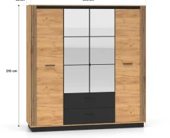 Zestawy Mebli Do Sypialni|Szafy Młodzieżowe></noscript>ML Meble Szafa czterodrzwiowa 200 cm z lustrem dąb craft złoty czarny z szufladami i drążkiem