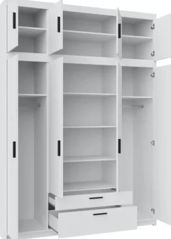 Garderoby|Meble Młodzieżowe>Lempert Szafa czterodrzwiowa 176 cm do garderoby z nadstawką KUBA biały