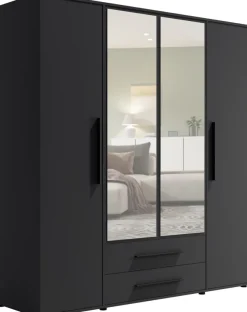 Zestawy Mebli Do Sypialni|Szafy Do Sypialni>GiB Meble Szafa czterodrzwiowa z lustrem 200 cm do sypialni MAXIDO czarny