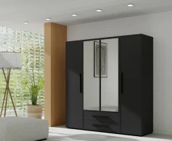 Zestawy Mebli Do Sypialni|Szafy Do Sypialni></noscript>GiB Meble Szafa czterodrzwiowa z lustrem 200 cm do sypialni MAXIDO czarny