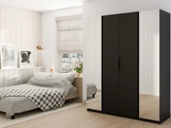 Szafy Młodzieżowe|Szafy Otwierane></noscript>Lempert Szafa czterodrzwiowa z lustrem czarna 200 cm KARAT czarny