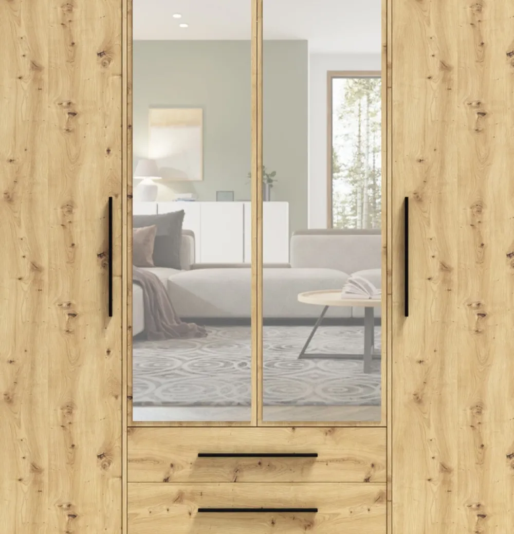 Zestawy Mebli Do Sypialni|Szafy Do Sypialni>GiB Meble Szafa czterodrzwiowa z lustrem 200 cm do sypialni MAXIDO dąb artisan