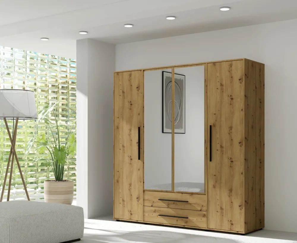 Zestawy Mebli Do Sypialni|Szafy Do Sypialni>GiB Meble Szafa czterodrzwiowa z lustrem 200 cm do sypialni MAXIDO dąb artisan