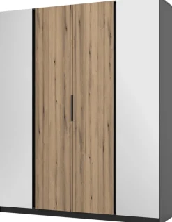 Szafy Młodzieżowe|Szafy Otwierane>Lempert Szafa czterodrzwiowa z lustrem i półkami 200 cm KARAT czarny