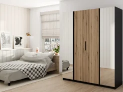 Szafy Młodzieżowe|Szafy Otwierane></noscript>Lempert Szafa czterodrzwiowa z lustrem i półkami 200 cm KARAT czarny