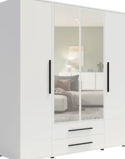 Zestawy Mebli Do Sypialni|Szafy Do Sypialni>GiB Meble Szafa czterodrzwiowa z lustrem 200 cm do sypialni biała MAXIDO biały