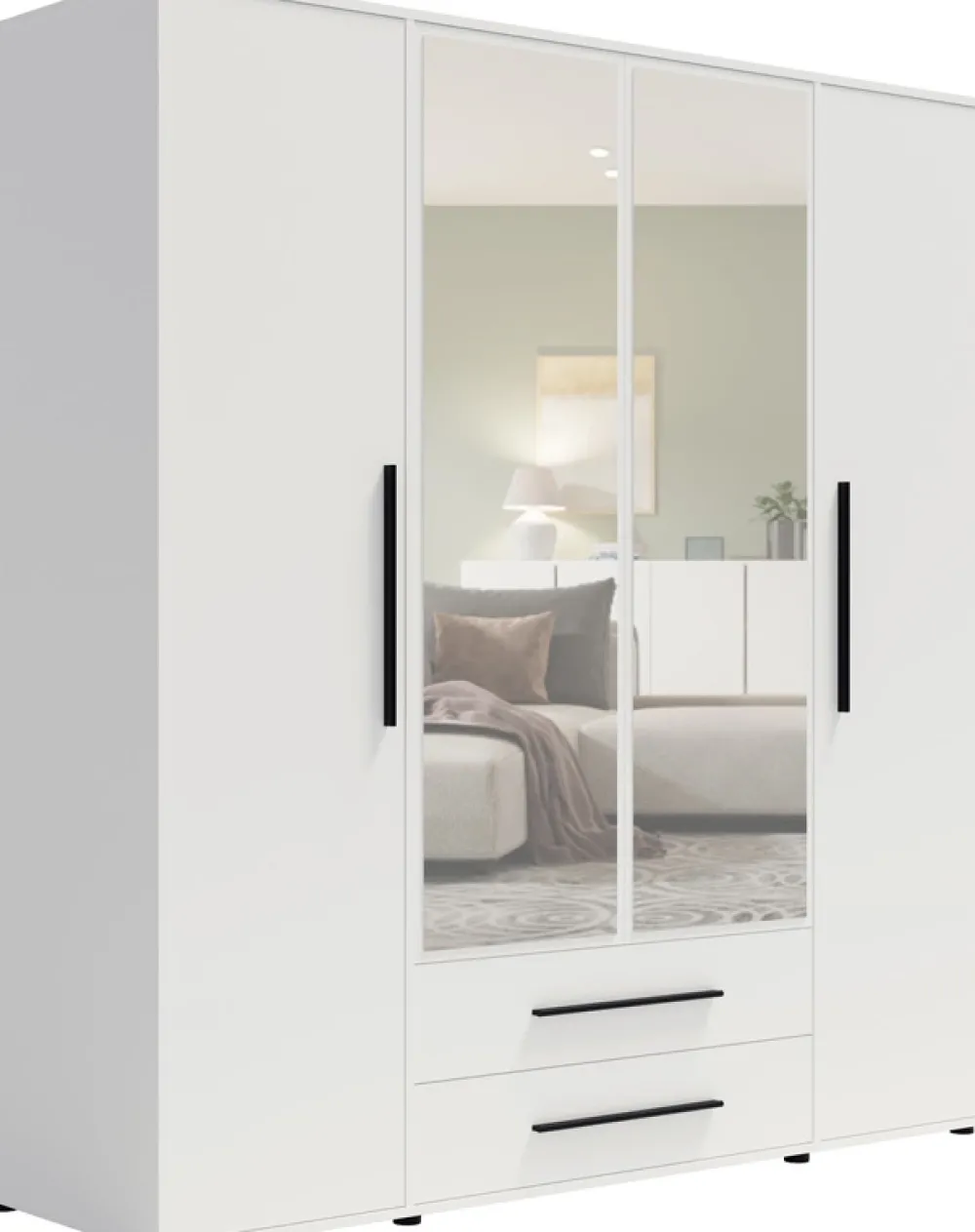Zestawy Mebli Do Sypialni|Szafy Do Sypialni>GiB Meble Szafa czterodrzwiowa z lustrem 200 cm do sypialni biała MAXIDO biały