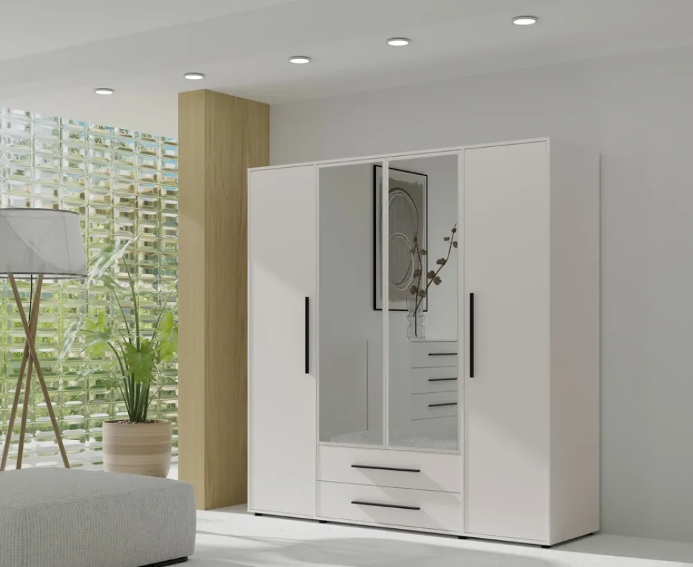 Zestawy Mebli Do Sypialni|Szafy Do Sypialni>GiB Meble Szafa czterodrzwiowa z lustrem 200 cm do sypialni biała MAXIDO biały