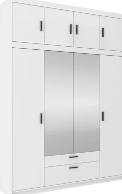 Garderoby|Meble Młodzieżowe></noscript>Lempert Szafa czterodrzwiowa z nadstawką z lustrami KUBA biały