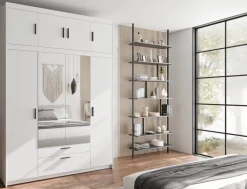 Garderoby|Meble Młodzieżowe></noscript>Lempert Szafa czterodrzwiowa z nadstawką z lustrami KUBA biały