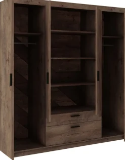 Garderoby|Meble Młodzieżowe>Lempert Szafa czterodrzwiowa z nadstawką z lustrami KUBA dąb lefkas