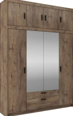 Garderoby|Meble Młodzieżowe></noscript>Lempert Szafa czterodrzwiowa z nadstawką z lustrami KUBA dąb lefkas