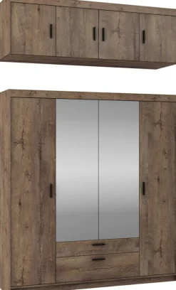 Garderoby|Meble Młodzieżowe></noscript>Lempert Szafa czterodrzwiowa z nadstawką z lustrami KUBA dąb lefkas
