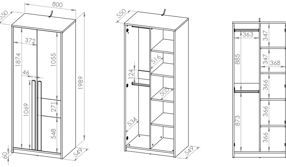Zestawy Mebli Młodzieżowych|Szafy Młodzieżowe>ML Meble Szafa do pokoju młodzieżowego w stylu skandynawskim 80 cm DROP