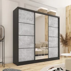 Zestawy Mebli Do Przedpokoju|Szafy Trzydrzwiowe></noscript>BROMARKT Szafa do przedpokoju 200 cm LOFT beton mat czarny