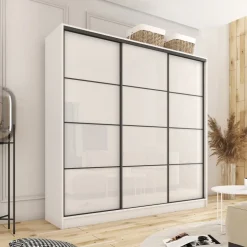 Zestawy Mebli Do Przedpokoju|Szafy Trzydrzwiowe></noscript>BROMARKT Szafa do przedpokoju 180 cm biała połysk LOFT biały połysk