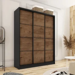 Zestawy Mebli Do Przedpokoju|Szafy Trzydrzwiowe></noscript>BROMARKT Szafa do przedpokoju 150 cm LOFT dąb lefkas