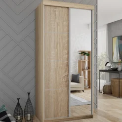 Szafy Przesuwne|Zestawy Mebli Do Przedpokoju>KIER Szafa do przedpokoju przesuwna z lustrem 100 cm TARO dąb sonoma