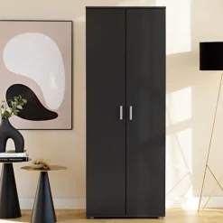Meble Młodzieżowe|Zestawy Mebli Do Przedpokoju></noscript>INTER MEBLE Szafa do przedpokoju uchylna 70 cm KONTI dwudrzwiowa czarna czarny