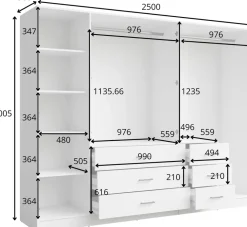 Garderoby|Zestawy Mebli Do Przedpokoju></noscript>MEBLOSIEK Szafa do przedpokoju z lustrem KONGO 250 cm biała