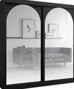 Szafy Dwudrzwiowe|Szafy Młodzieżowe>JUREK Szafa do sypialni 200 cm duża czarna drzwi przesuwne lustra czarne uchwyty MORIN czarny