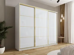 Szafy Trzydrzwiowe|Szafy Do Przedpokoju></noscript>BROMARKT Szafa do sypialni 250 cm GOLD NEW biały połysk