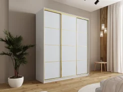 Szafy Trzydrzwiowe|Szafy Do Przedpokoju></noscript>BROMARKT Szafa do sypialni 180 cm GOLD NEW mat biały