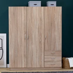 Zestawy Mebli Do Przedpokoju|Szafy Trzydrzwiowe>INTER MEBLE Szafa do sypialni 146 cm z szufladami GENTIO trzydrzwiowa dąb sonoma