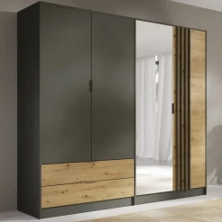 Zestawy Mebli Do Sypialni|Szafy Do Sypialni></noscript>MEBLOSIEK Szafa do sypialni czterodrzwiowa 220 cm RUSTICA szary grafit