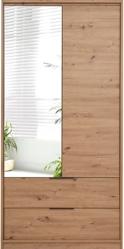 Szafy Dwudrzwiowe|Szafy Otwierane>Stolar Szafa do sypialni garderoby 103 cm z lustrami szufladami dąb artisan MISTRAL