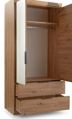 Szafy Dwudrzwiowe|Szafy Otwierane>Stolar Szafa do sypialni garderoby 103 cm z lustrami szufladami dąb artisan MISTRAL