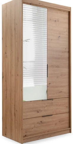 Szafy Dwudrzwiowe|Szafy Otwierane></noscript>Stolar Szafa do sypialni garderoby 103 cm z lustrami szufladami dąb artisan MISTRAL