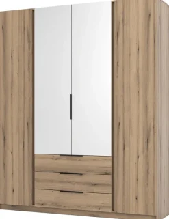 Szafy Młodzieżowe|Szafy Otwierane>Lempert Szafa do sypialni z lustrem i półkami 200 cm KARAT dąb evoke