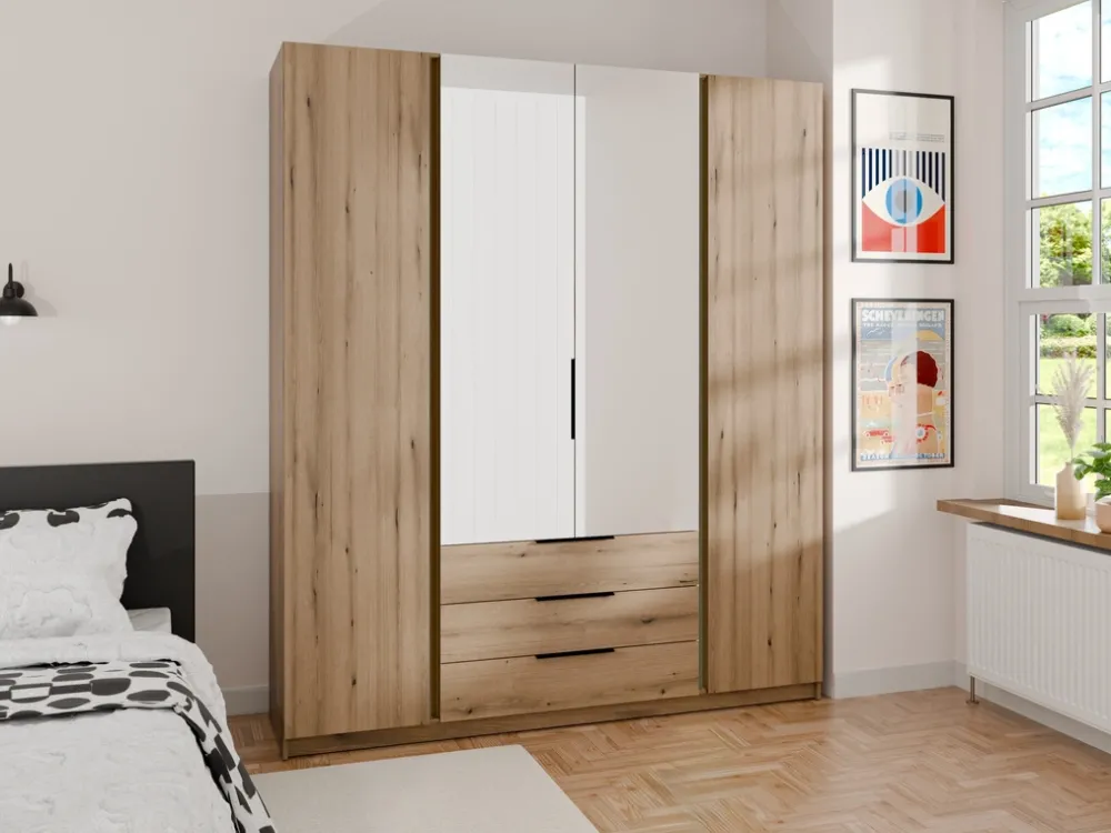 Szafy Młodzieżowe|Szafy Otwierane>Lempert Szafa do sypialni z lustrem i półkami 200 cm KARAT dąb evoke