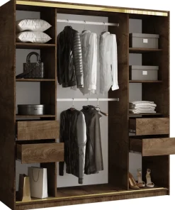 Szafy Trzydrzwiowe|Szafy Przesuwne>BROMARKT Szafa do sypialni z szufladami 180 cm GOLD NEW dąb lefkas